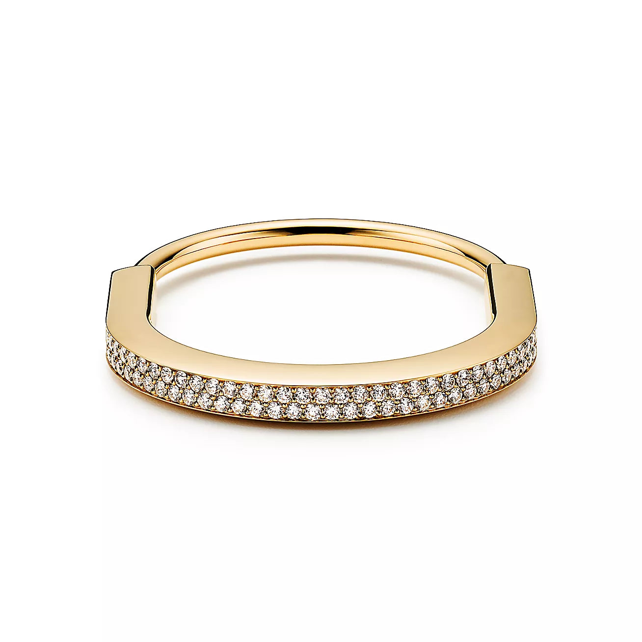18K Tiffany Lock Bangle Full Pave Diamonds Bracelet