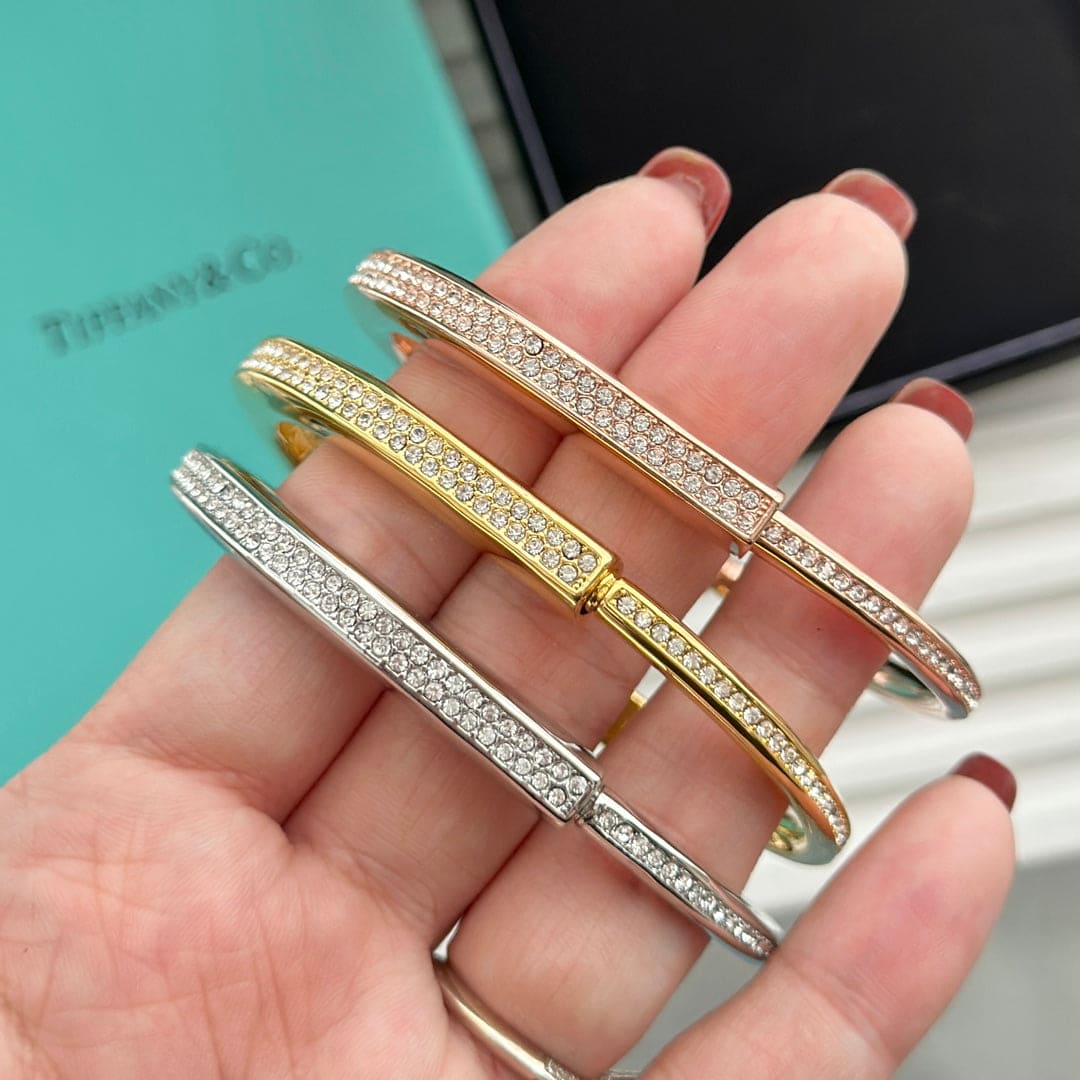 18K Tiffany Lock Bangle Full Pave Diamonds Bracelet