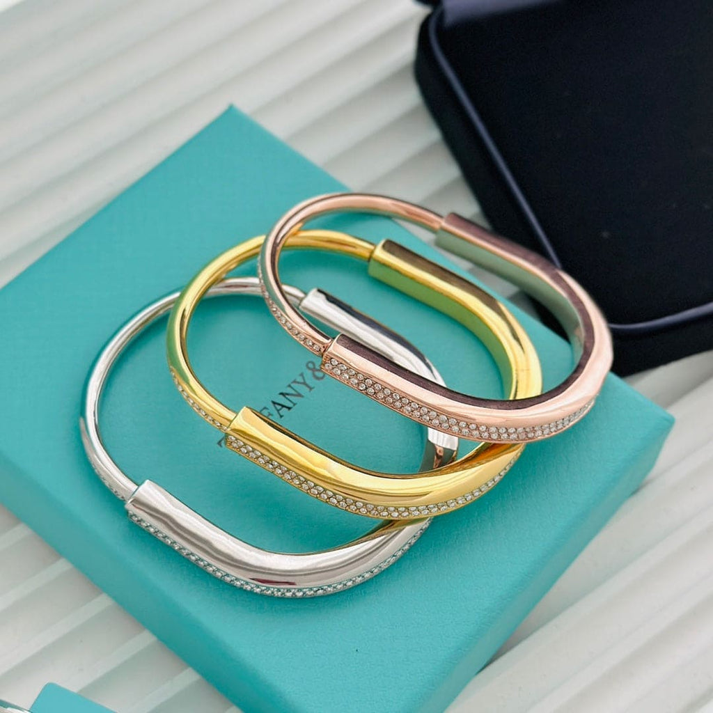 18K Tiffany Lock Bangle Full Pave Diamonds Bracelet