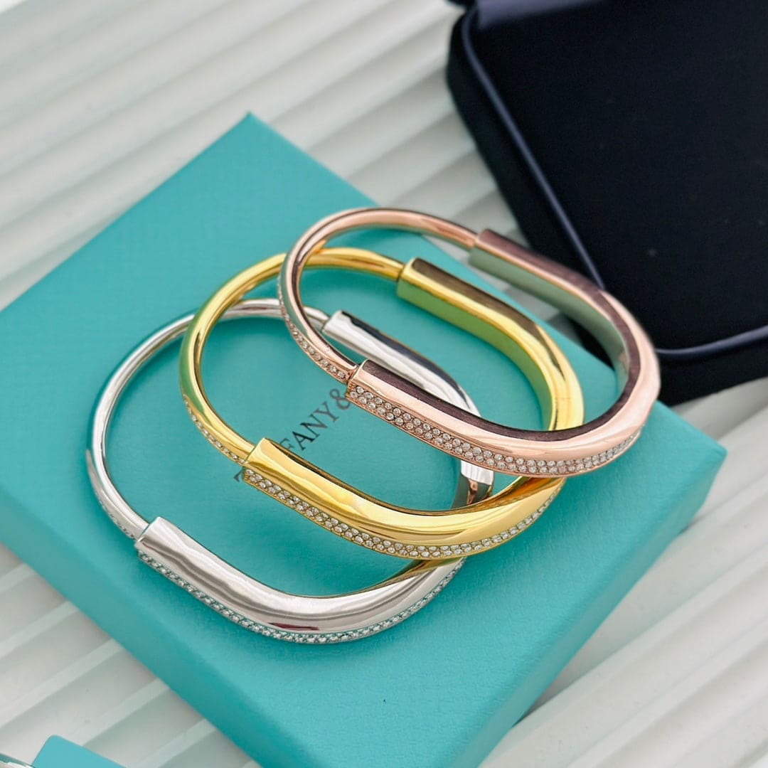 18K Tiffany Lock Bangle Full Pave Diamonds Bracelet