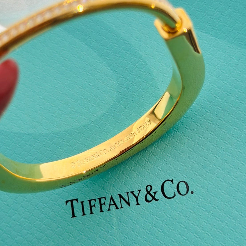 18K Tiffany Lock Bangle Full Pave Diamonds Bracelet