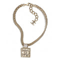 18K  Chanel Metal & Diamond Pendant Necklace