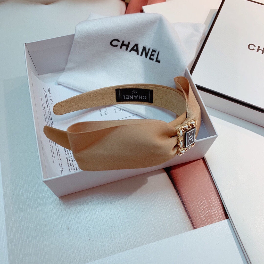 CHANEL CAMEL BEIGE SILK HAIRBAND 832202