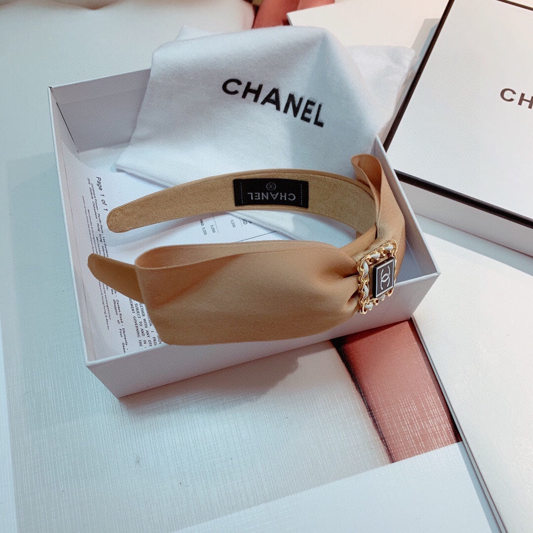 CHANEL CAMEL BEIGE SILK HAIRBAND 832202