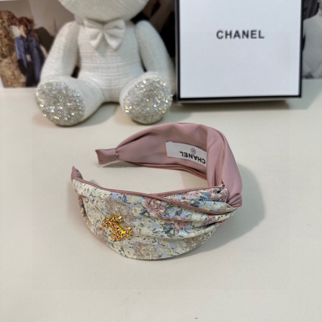 CHANEL COLORFUL FLOWER FABRIC HAIRBAND 877037