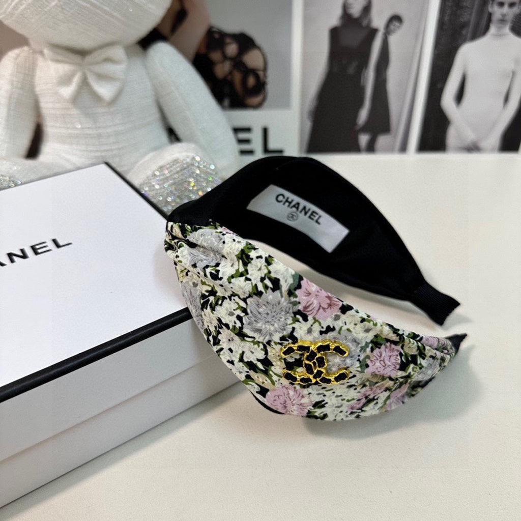 CHANEL COLORFUL FLOWER FABRIC HAIRBAND 877038