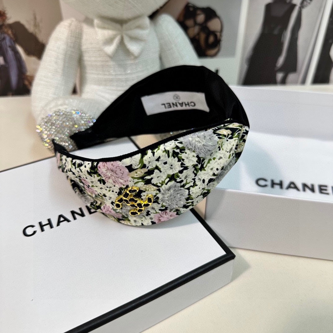 CHANEL COLORFUL FLOWER FABRIC HAIRBAND 877038