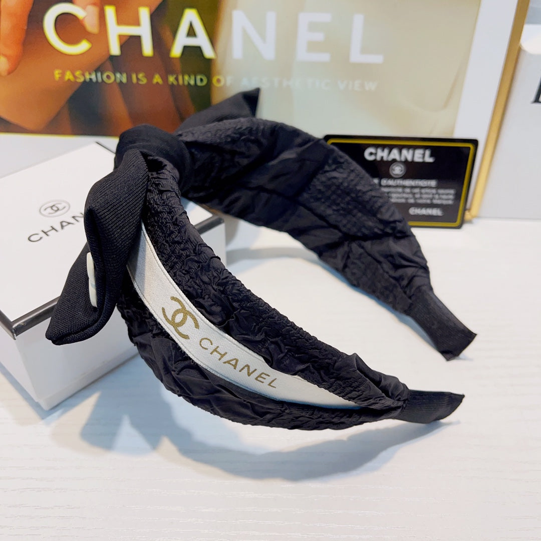 CHANEL BLACK FABRIC HAIRBAND 925616