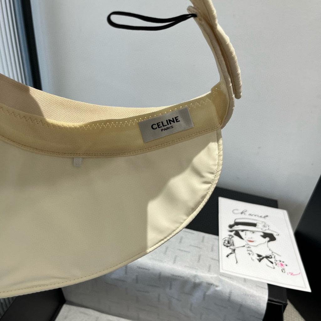 CELINE WIDE BRIM HALF HEAD HAT MODEL 650344 IN CREAM WHITE PLEATED SATIN
