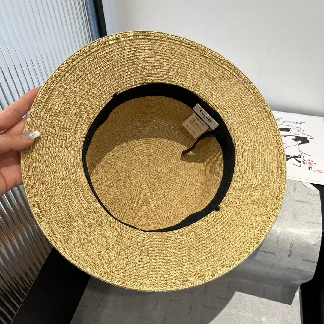 CELINE BEAD DECOR STRAW HAT MODEL 650345 IN NATURAL WOVEN STRAW