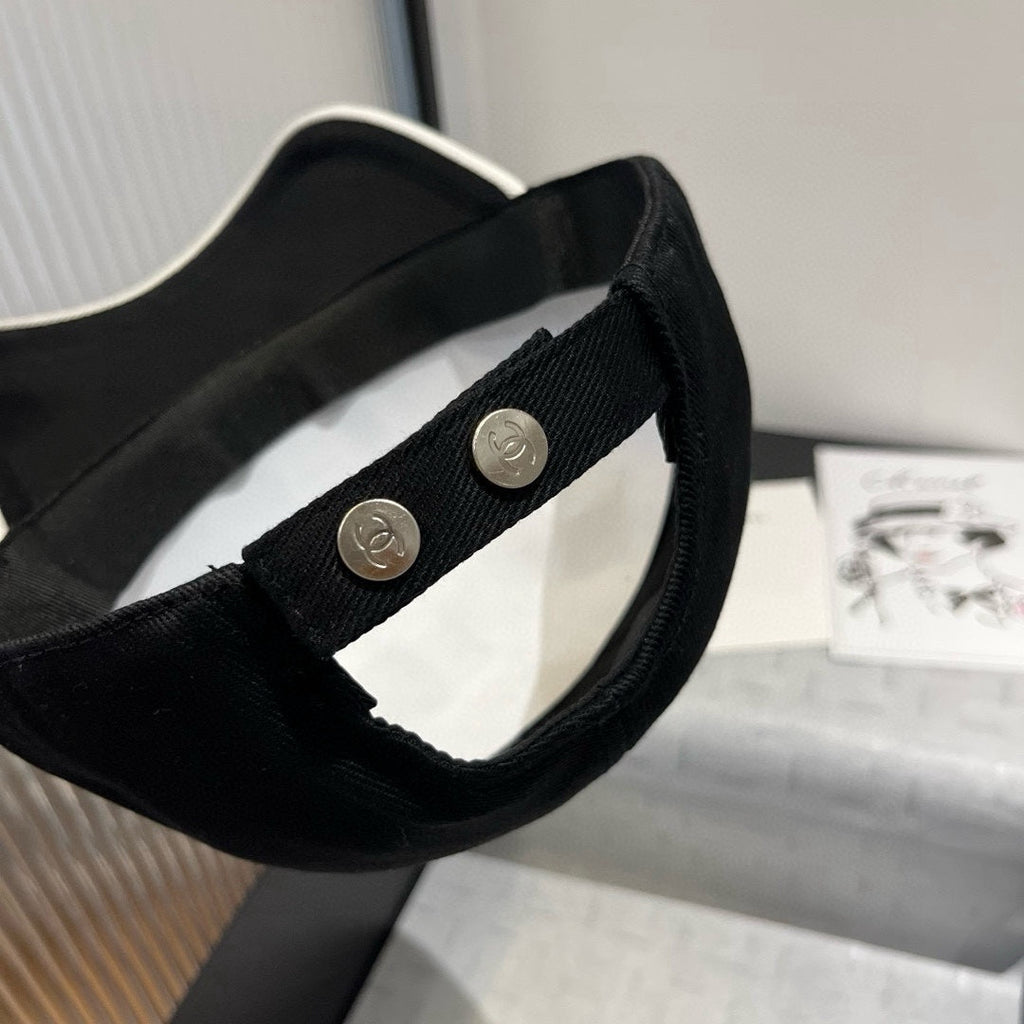 CHANEL BASEBALL HAT IN BLACK WITH WHITE TRIM 673995