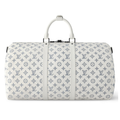 LOUIS VUITTON KEEPALL BANDOULIERE EMBOSSED DUFFEL BAG - WHITE