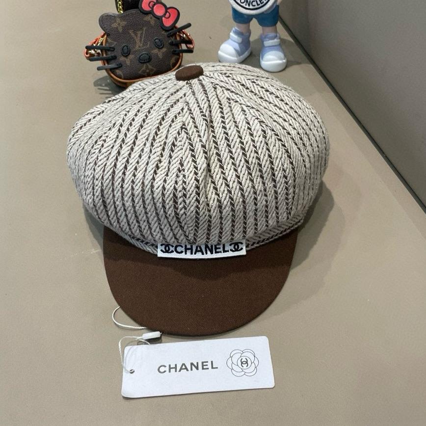 CHANEL BERET HAT CHOCOLATE BROWN MIX WHITE 422561