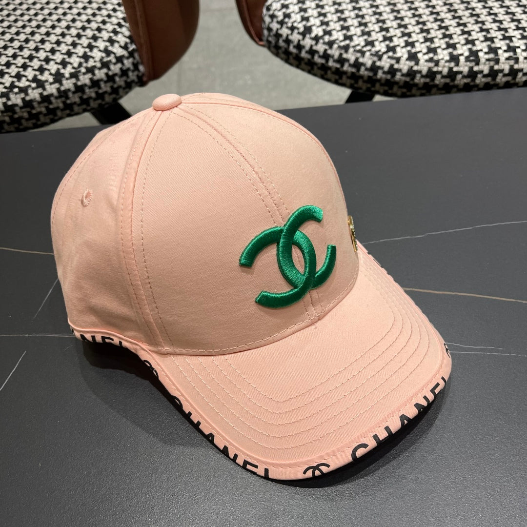 CHANEL BASEBALL HAT PINK WITH LETTERING TRIM 672536