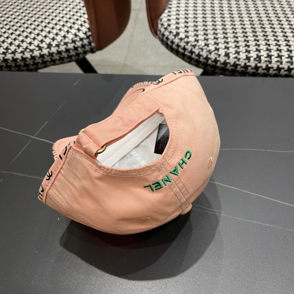 CHANEL BASEBALL HAT PINK WITH LETTERING TRIM 672536