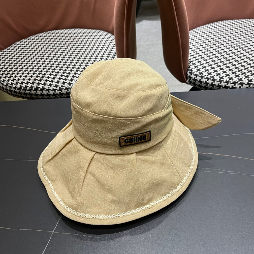 CELINE BUCKET HAT MODEL 650275 IN DARK BEIGE TEXTURED FABRIC