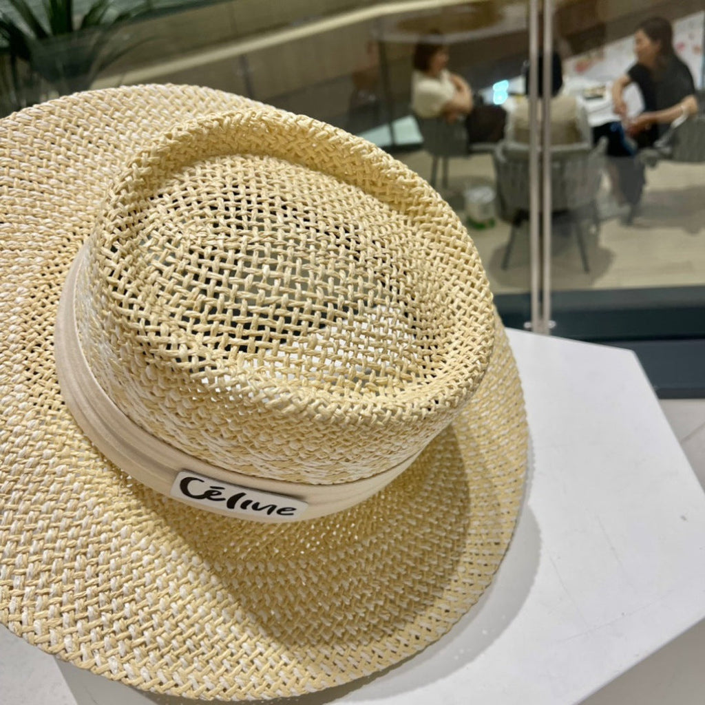 CELINE WIDE BRIM HAT MODEL 652049 IN NATURAL WOVEN STRAW