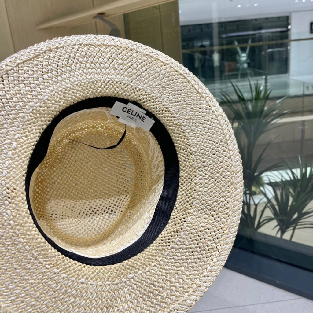 CELINE WIDE BRIM HAT MODEL 652049 IN NATURAL WOVEN STRAW