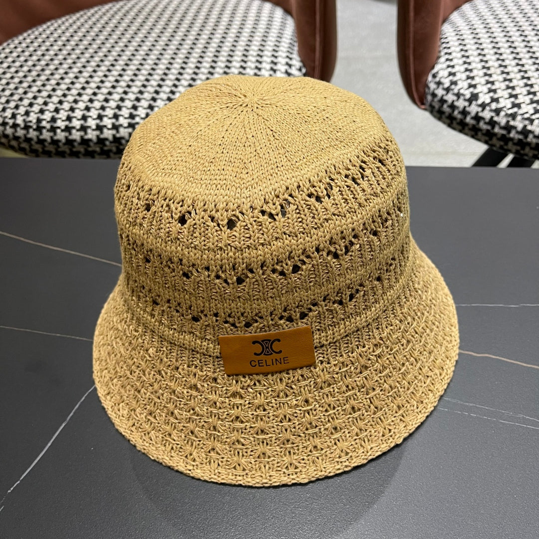 CELINE BUCKET HAT MODEL 651869 IN DARK BEIGE CROCHET