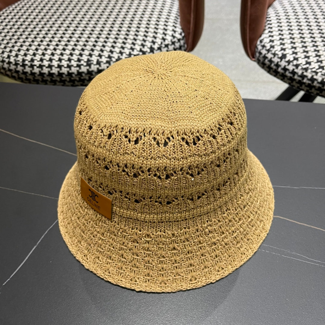CELINE BUCKET HAT MODEL 651869 IN DARK BEIGE CROCHET