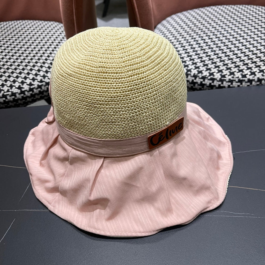 CELINE WIDE BRIM HAT MODEL 651947 IN PINK MESH FABRIC