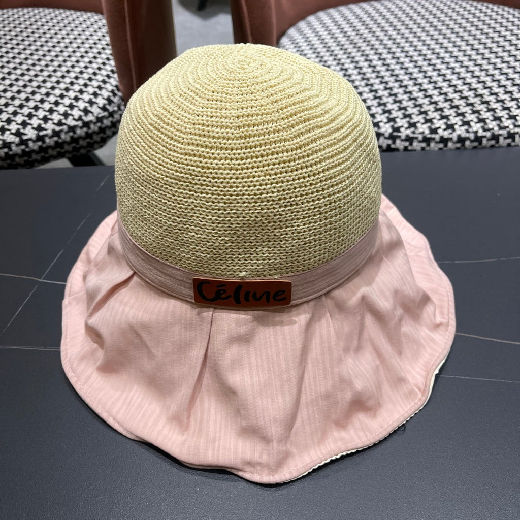 CELINE WIDE BRIM HAT MODEL 651947 IN PINK MESH FABRIC