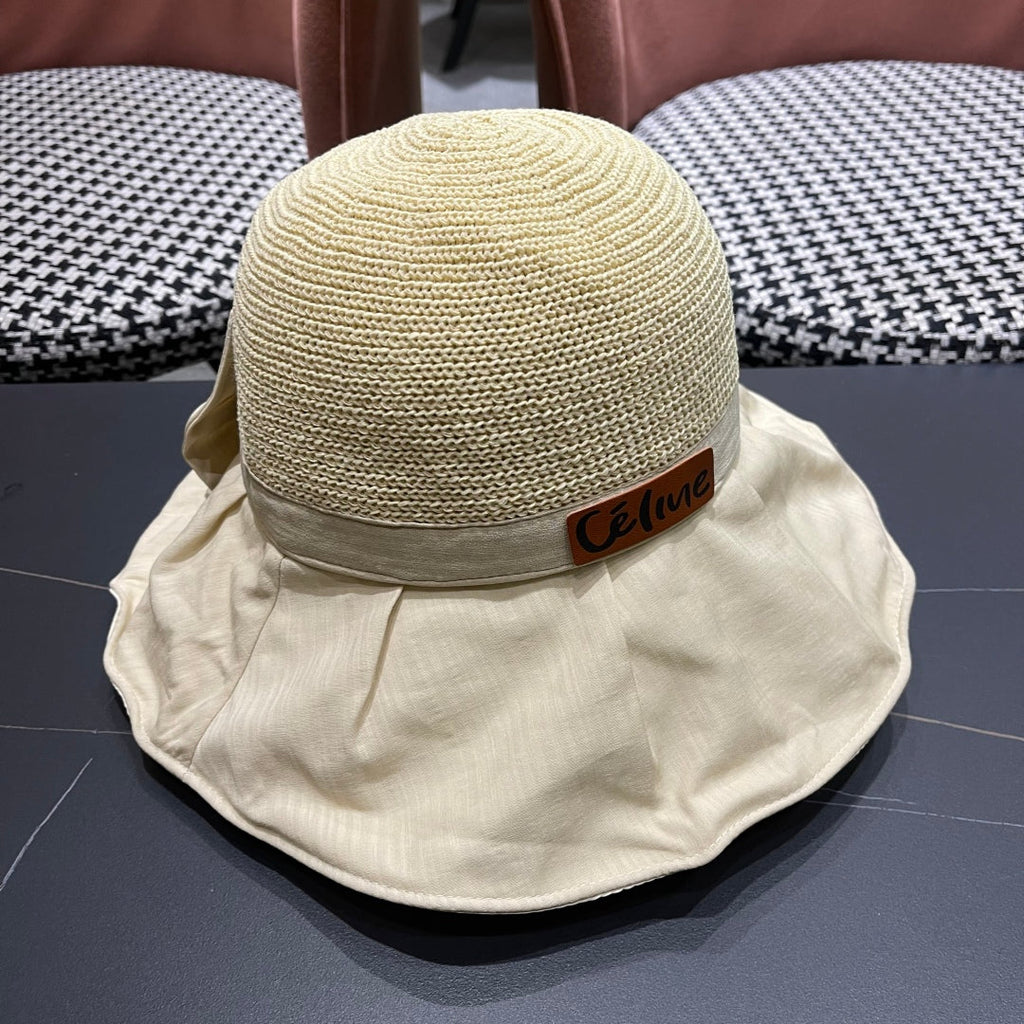CELINE WIDE BRIM HAT MODEL 651948 IN BEIGE MESH FABRIC