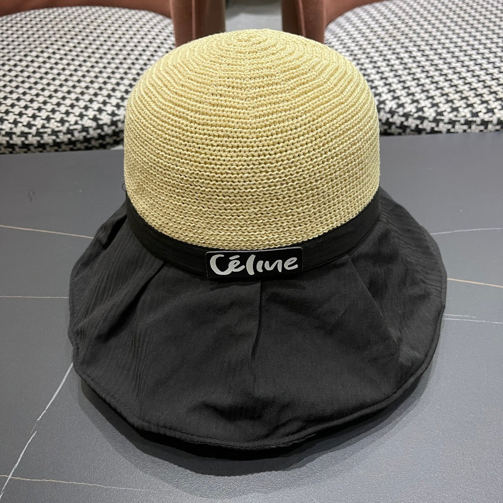 CELINE WIDE BRIM HAT MODEL 651949 IN BLACK MESH FABRIC