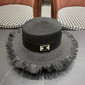 CELINE WIDE BRIM HAT MODEL 651883 IN BLACK WOVEN STRAW