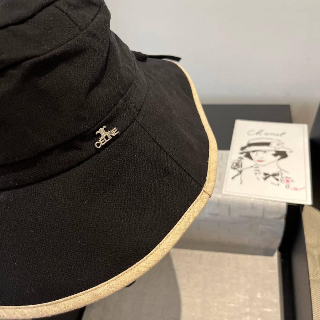 CELINE BUCKET HAT MODEL 651983 IN BLACK SLUB FABRIC