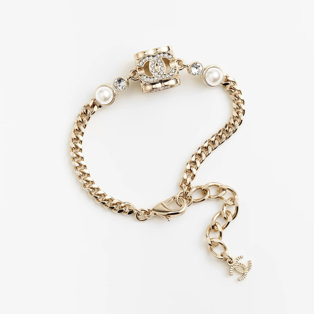 18K  Chanel Square Pearl Chain Necklace