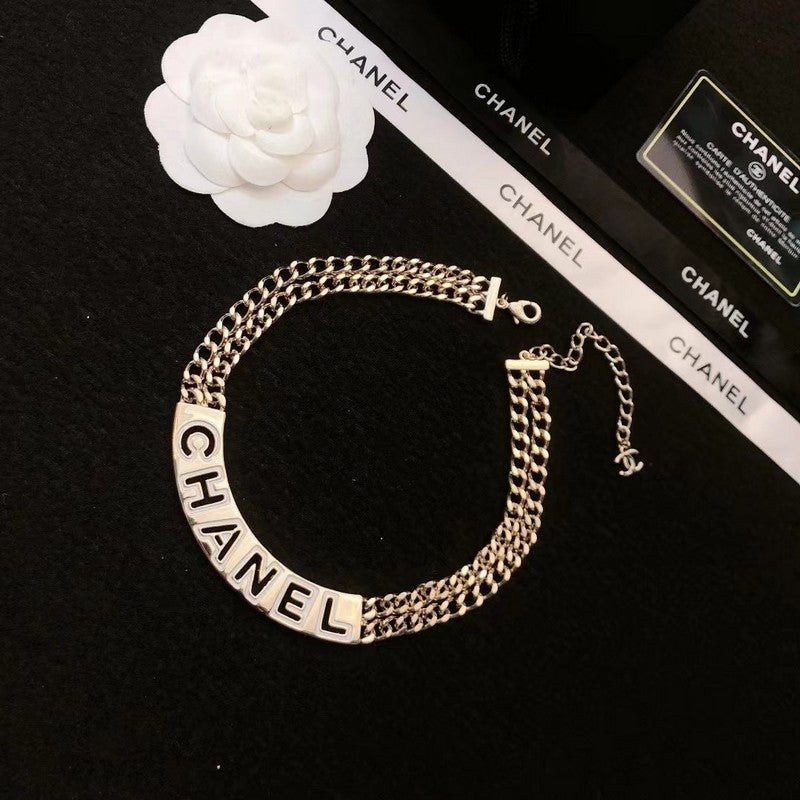 18K  Chanel White Logo Choker Necklace