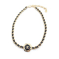 18K  Chanel Rhinestone Leather Choker Necklace