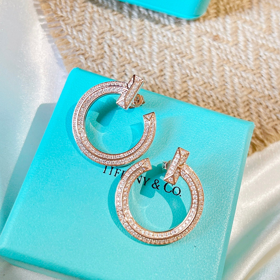 18K Tiffany T1 Open Hoop Rose Gold Earrings