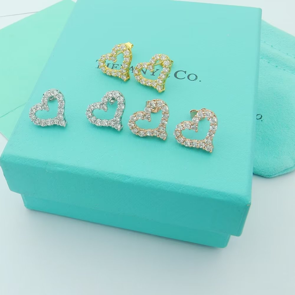 18K Tiffany Heart Diamonds Rose Gold Earrings