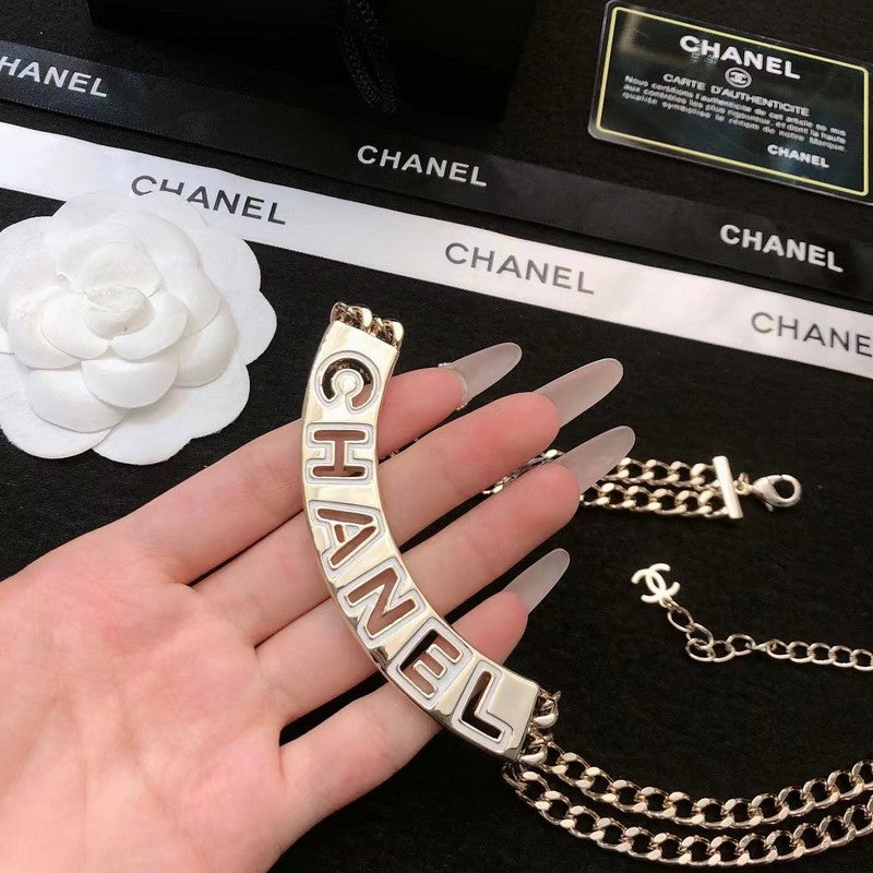 18K  Chanel White Logo Choker Necklace