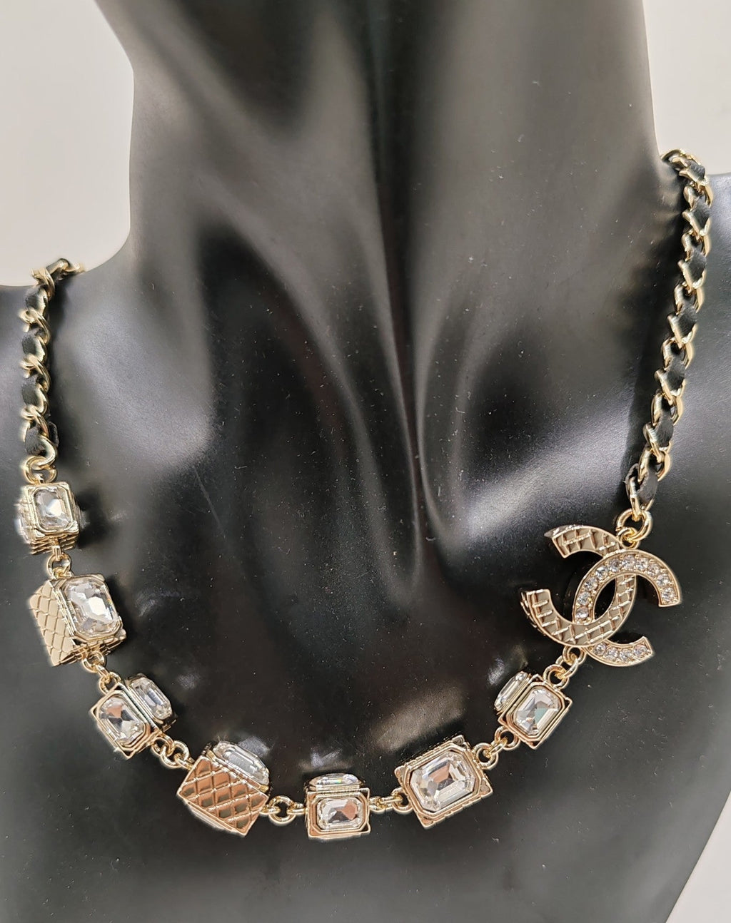 18K  Chanel Square Crystal Choker Necklace