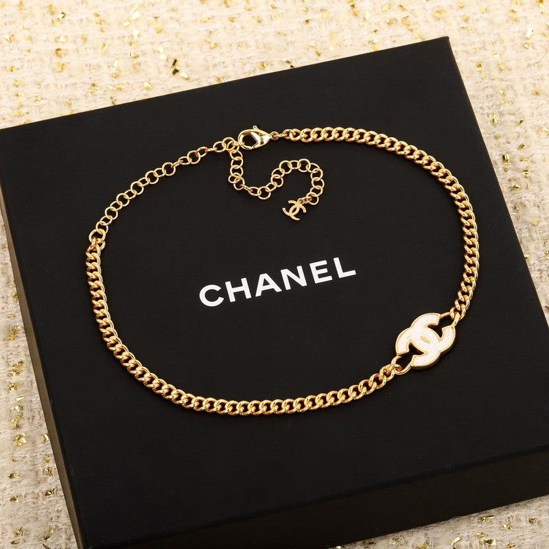 18K  Chanel White Logo Choker Necklace