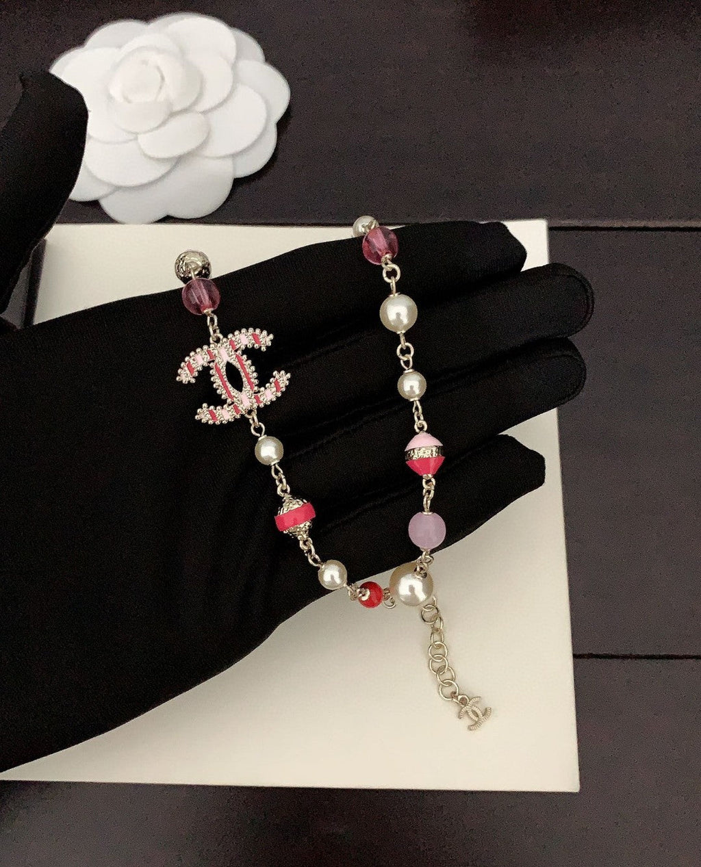 18K  Chanel Pink & White Pearls Necklace