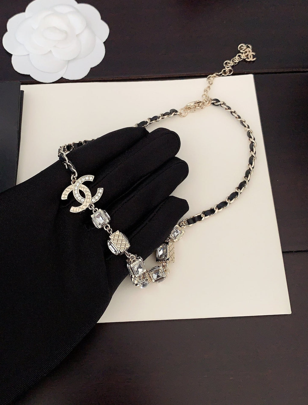 18K  Chanel Square Crystal Choker Necklace