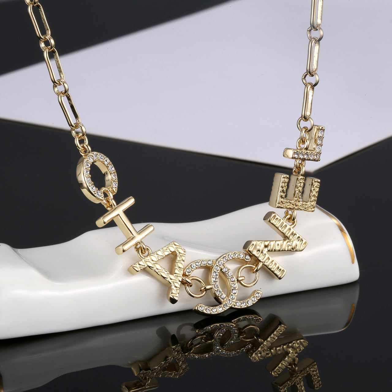 18K  Chanel Script Chain Necklace