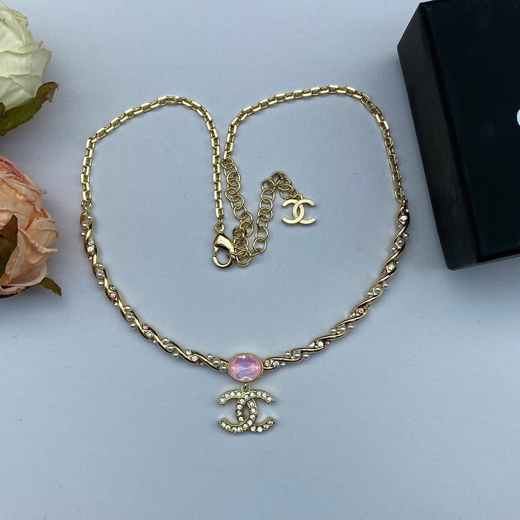 18K  Chanel Pink Crystal Necklace