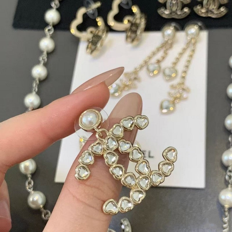 18K  Chanel Pearl & Crystal Earrings