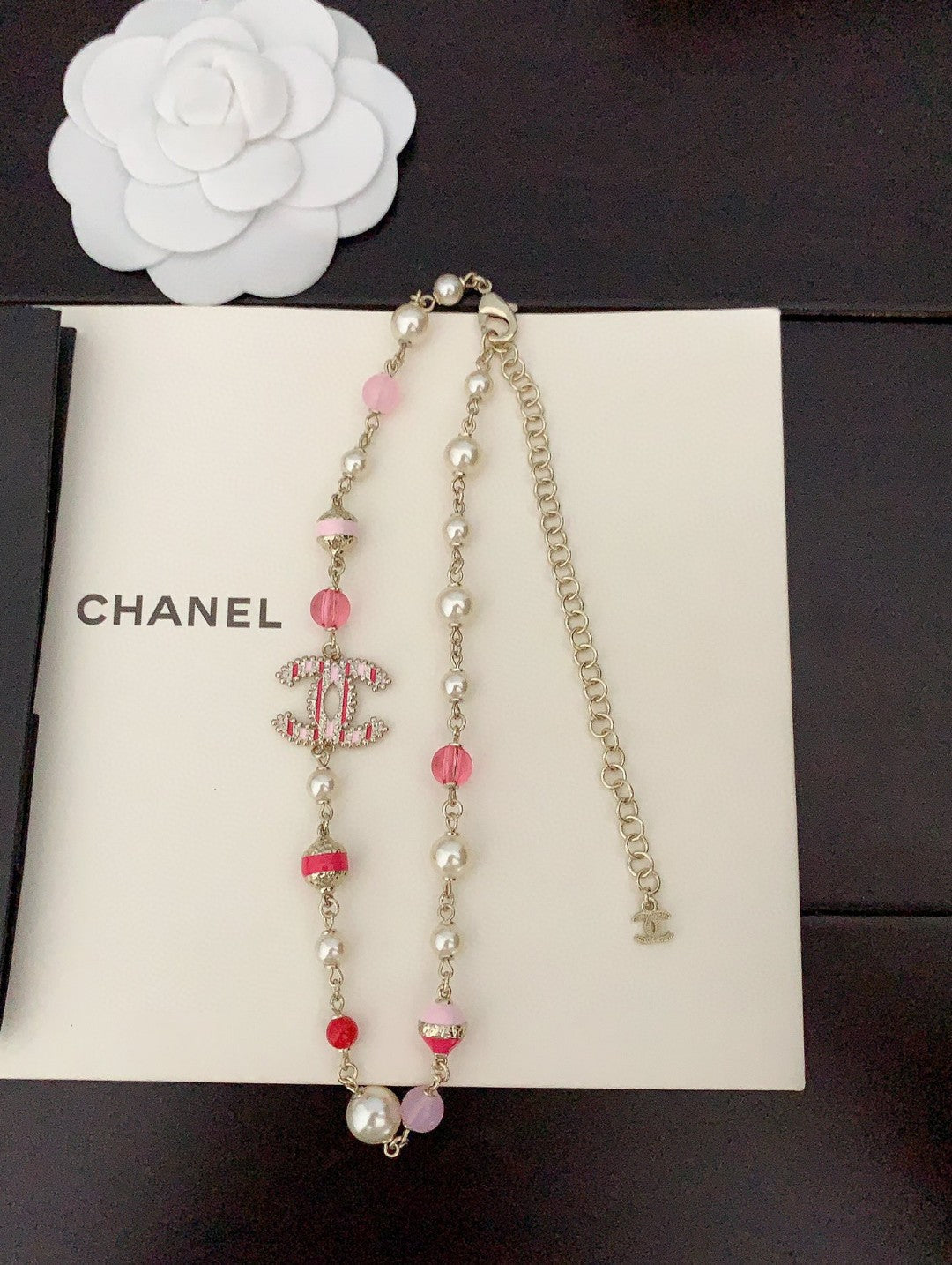 18K  Chanel Pink & White Pearls Necklace