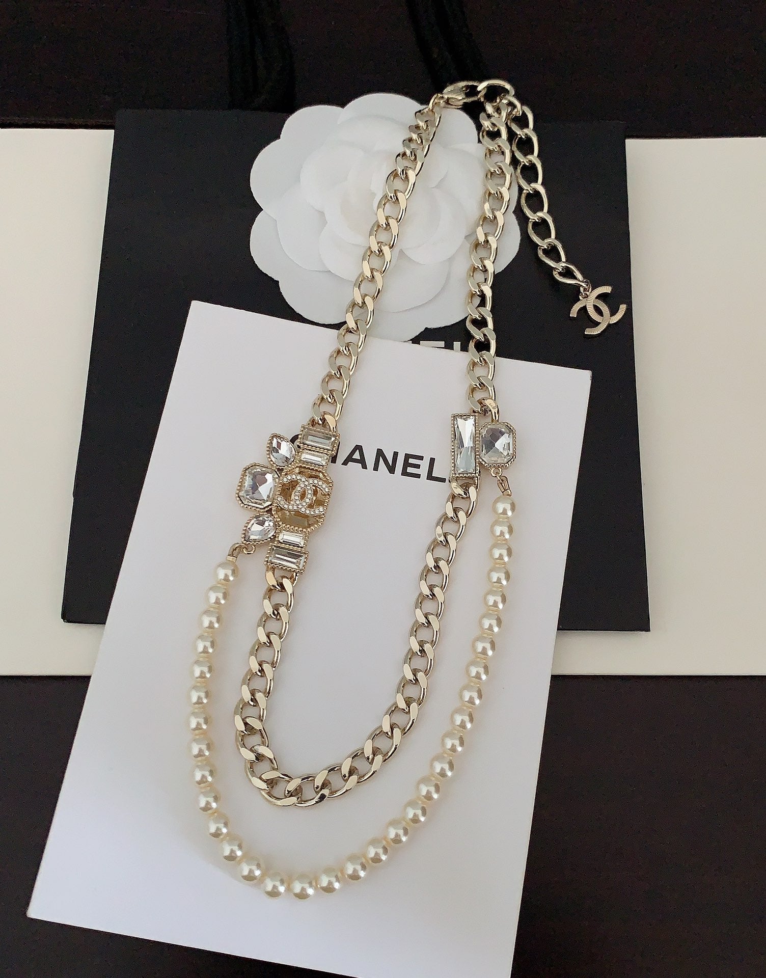 18K  Chanel Pearls Crystals Necklace