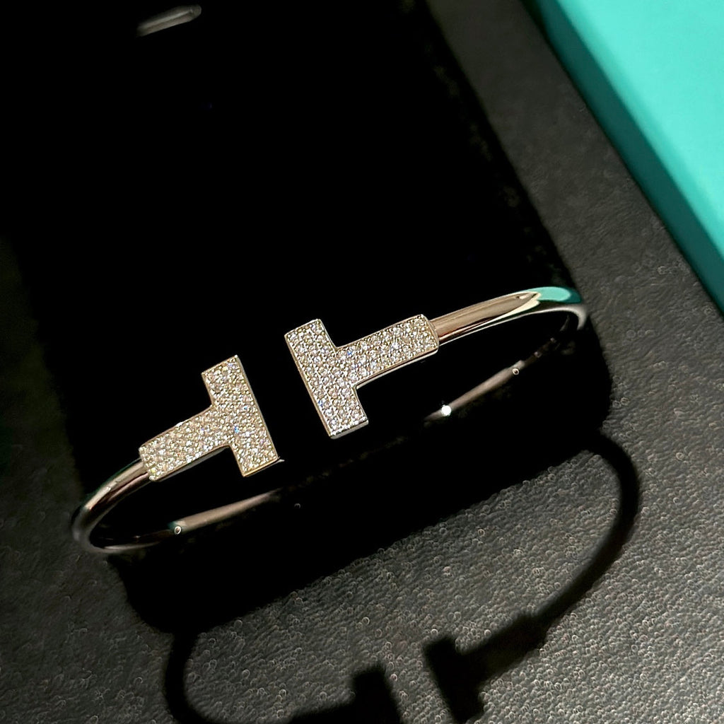 18K Tiffany Wide Diamond Wire Bracelet