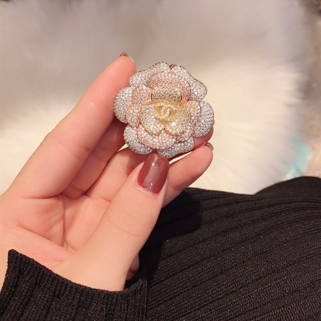 18K  Chanel Pink Flower Diamond Brooch