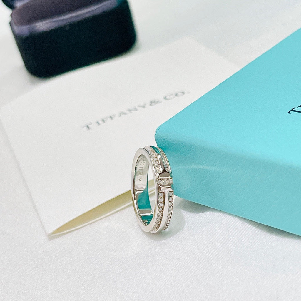 18K Tiffany Narrow Pave Diamond Ring