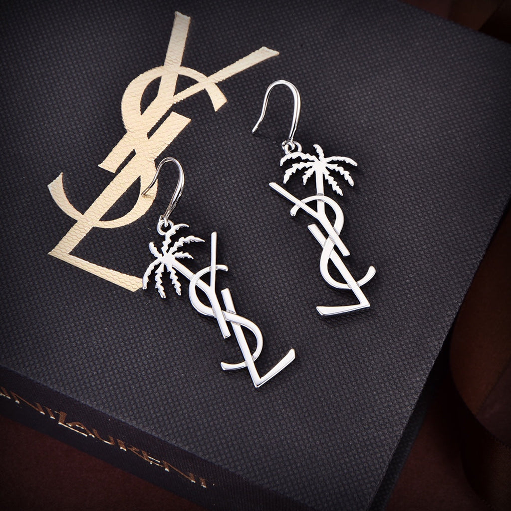 18K YSL Monogram Palmier Statement Earrings