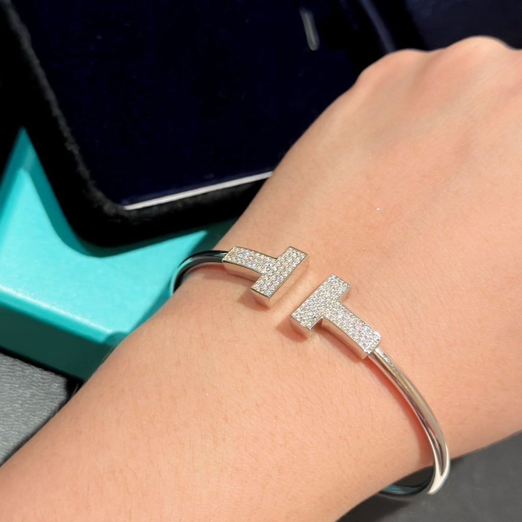 18K Tiffany Wide Diamond Wire Bracelet